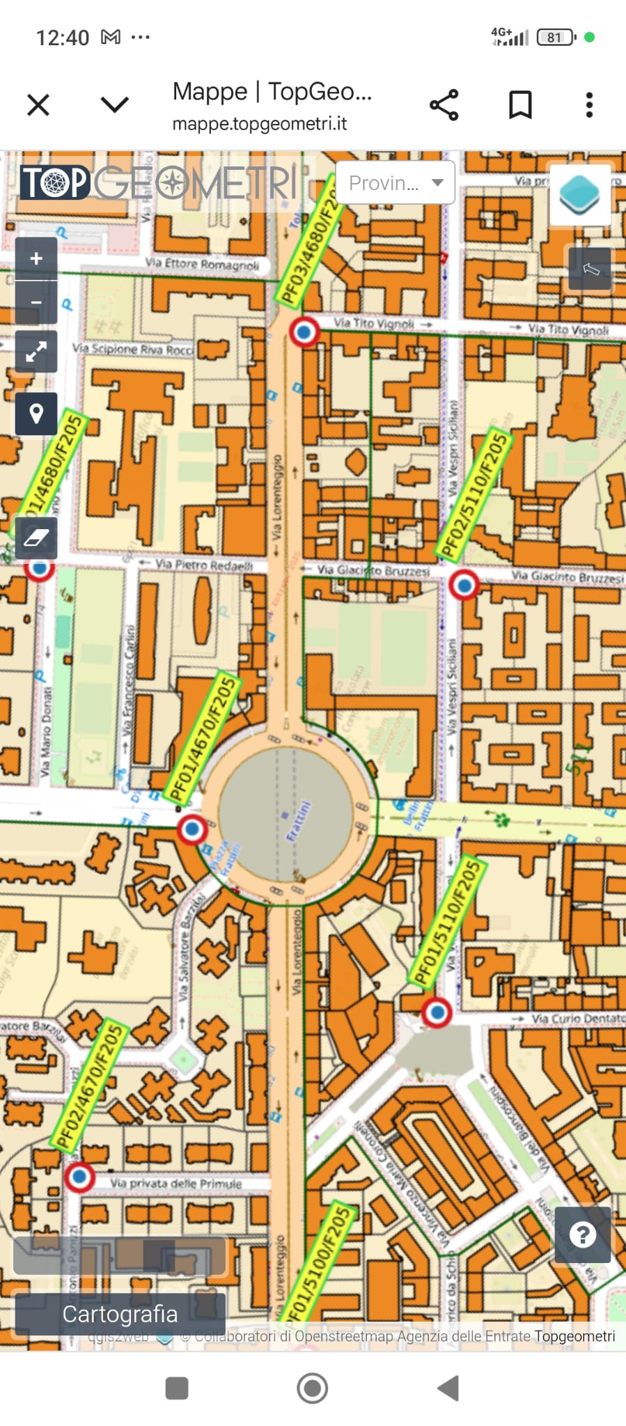 Cartografia catastale digitale su dispositivo mobile